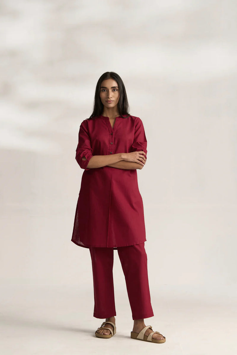 Vanya Cotton Slub Kurta Set for Women | Relaxed Fit Straight Pants Ethnic Co-ord Set