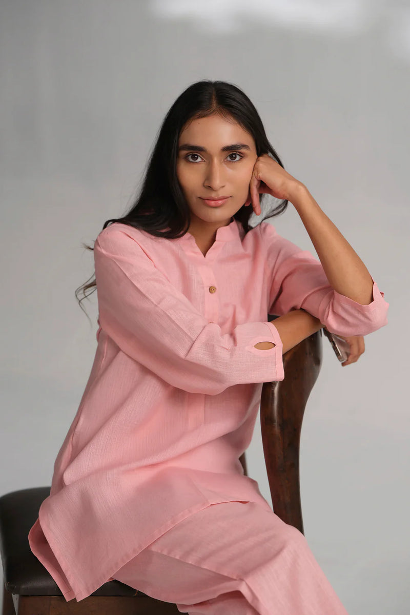 Vanya Cotton Slub Kurta Set for Women | Relaxed Fit Straight Pants Ethnic Co-ord Set