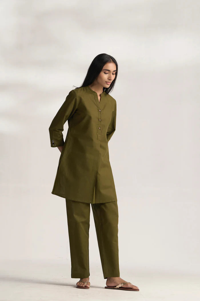 Vanya Cotton Slub Kurta Set for Women | Relaxed Fit Straight Pants Ethnic Co-ord Set
