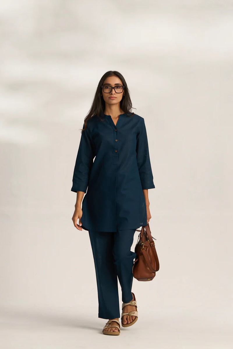 Vanya Cotton Slub Kurta Set for Women | Relaxed Fit Straight Pants Ethnic Co-ord Set