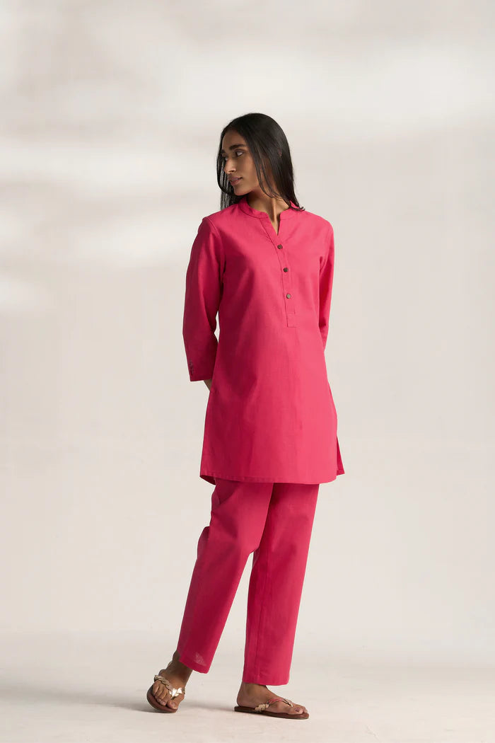 Vanya Cotton Slub Kurta Set for Women | Relaxed Fit Straight Pants Ethnic Co-ord Set
