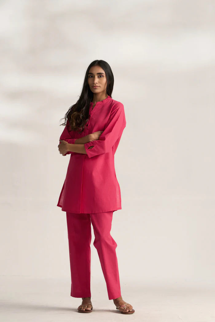 Vanya Cotton Slub Kurta Set for Women | Relaxed Fit Straight Pants Ethnic Co-ord Set