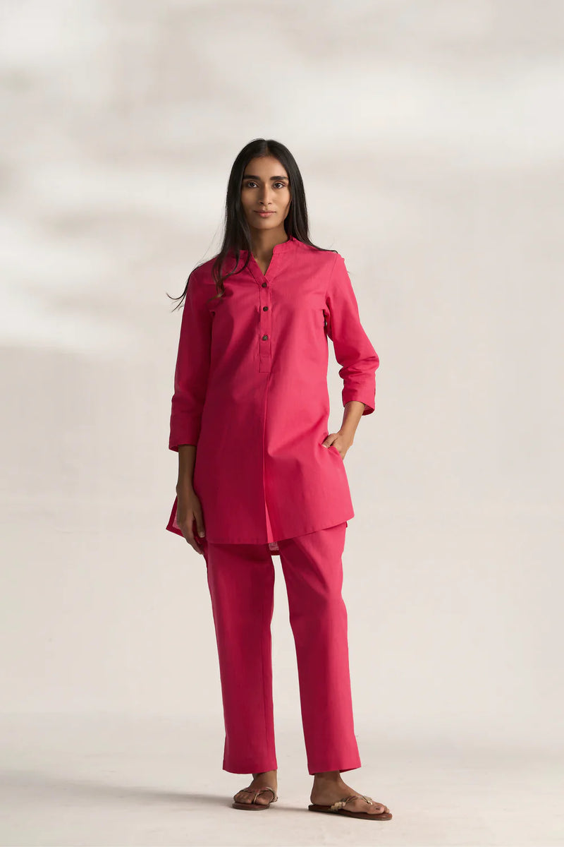 Vanya Cotton Slub Kurta Set for Women | Relaxed Fit Straight Pants Ethnic Co-ord Set