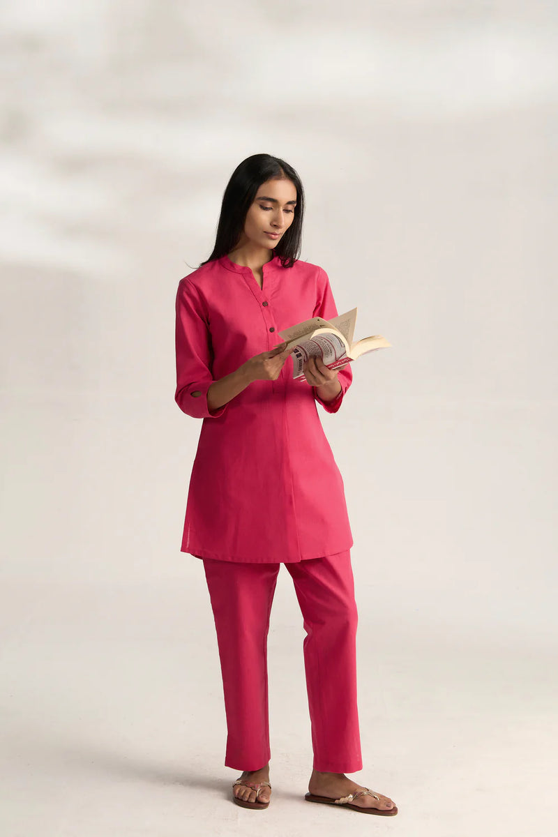 Vanya Cotton Slub Kurta Set for Women | Relaxed Fit Straight Pants Ethnic Co-ord Set