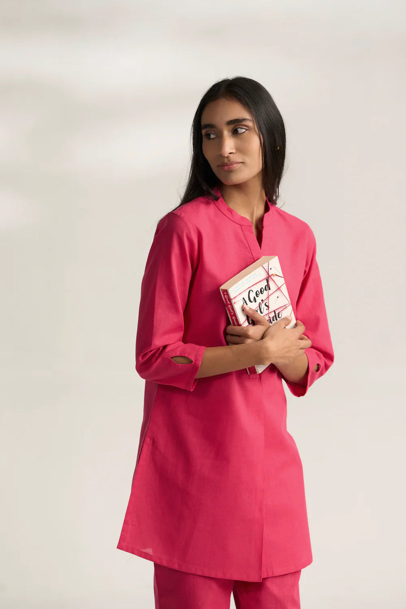 Vanya Cotton Slub Kurta Set for Women | Relaxed Fit Straight Pants Ethnic Co-ord Set