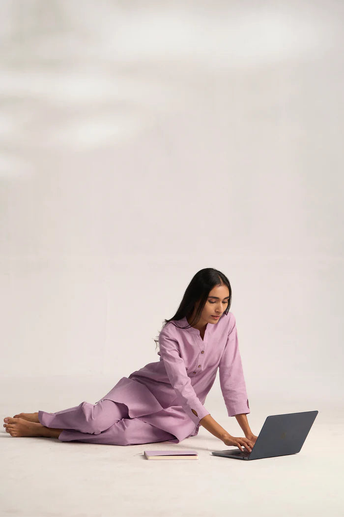 Vanya Cotton Slub Kurta Set for Women | Relaxed Fit Straight Pants Ethnic Co-ord Set