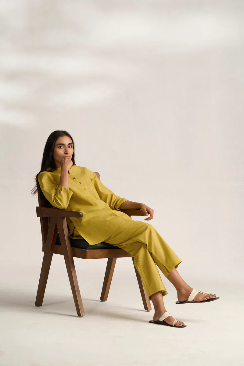 Vanya Cotton Slub Kurta Set for Women | Relaxed Fit Straight Pants Ethnic Co-ord Set