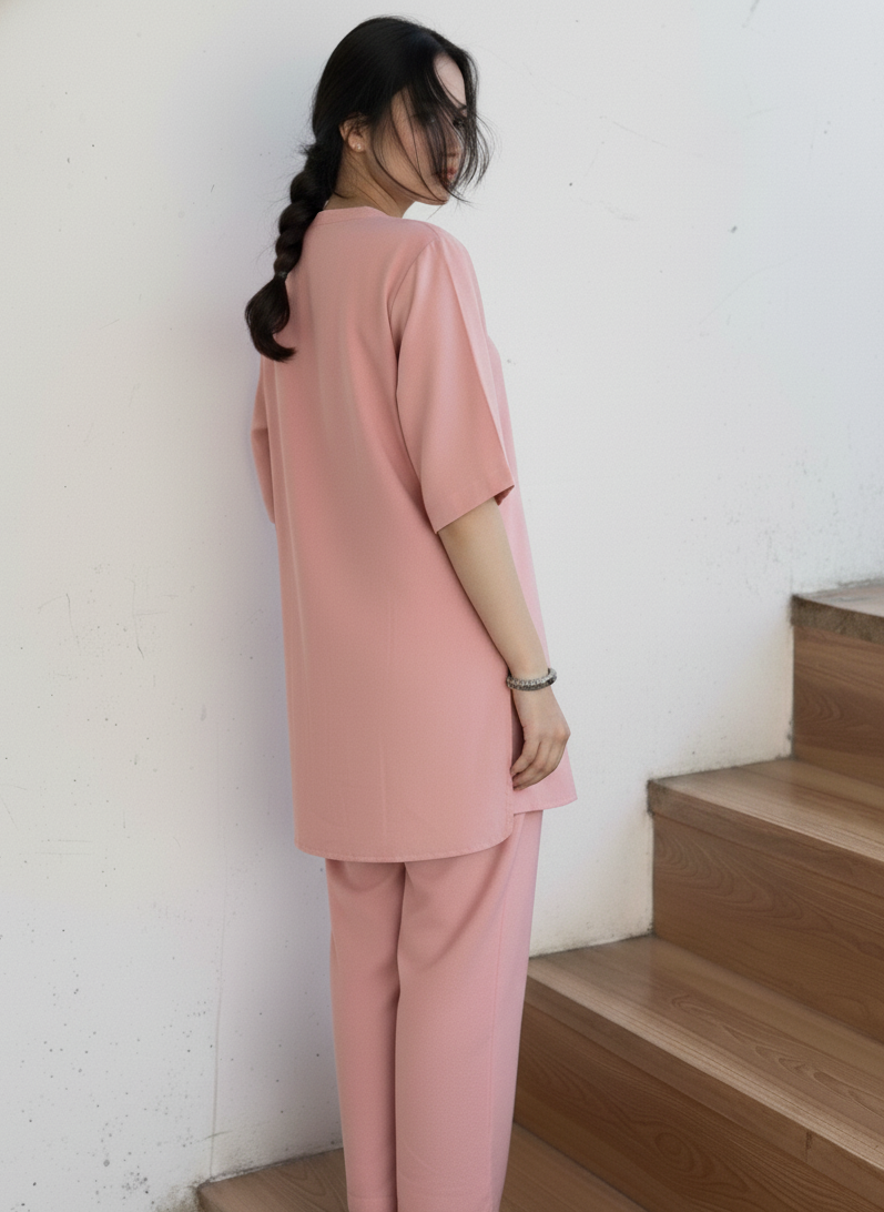 "Saanjh" - Onion Pink Relaxed Fit Cotton Co-ord Set
