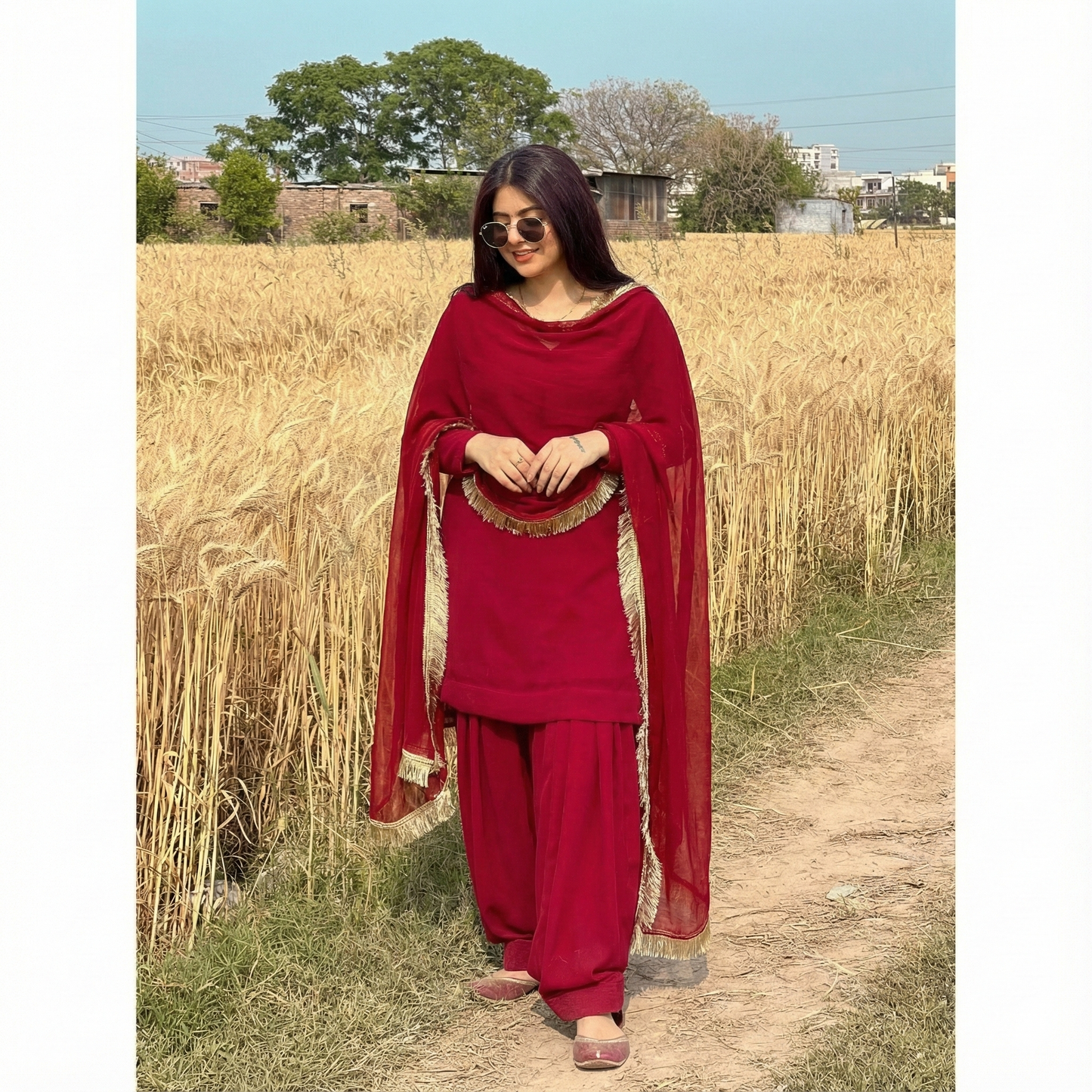 "Rakta" - Crimson Red Georgette Shalwar Suit Set