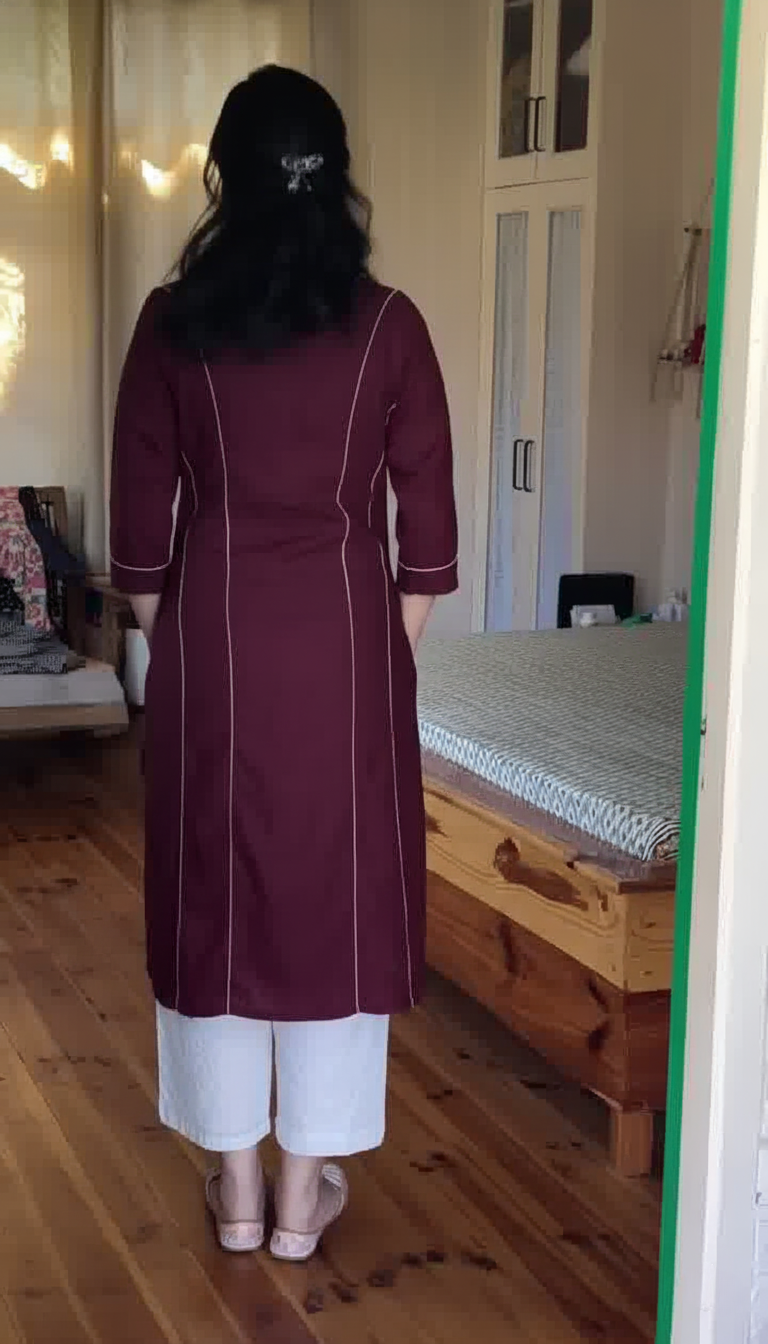 "Lavanya" - Wine Cotton A-Line Kurta Set