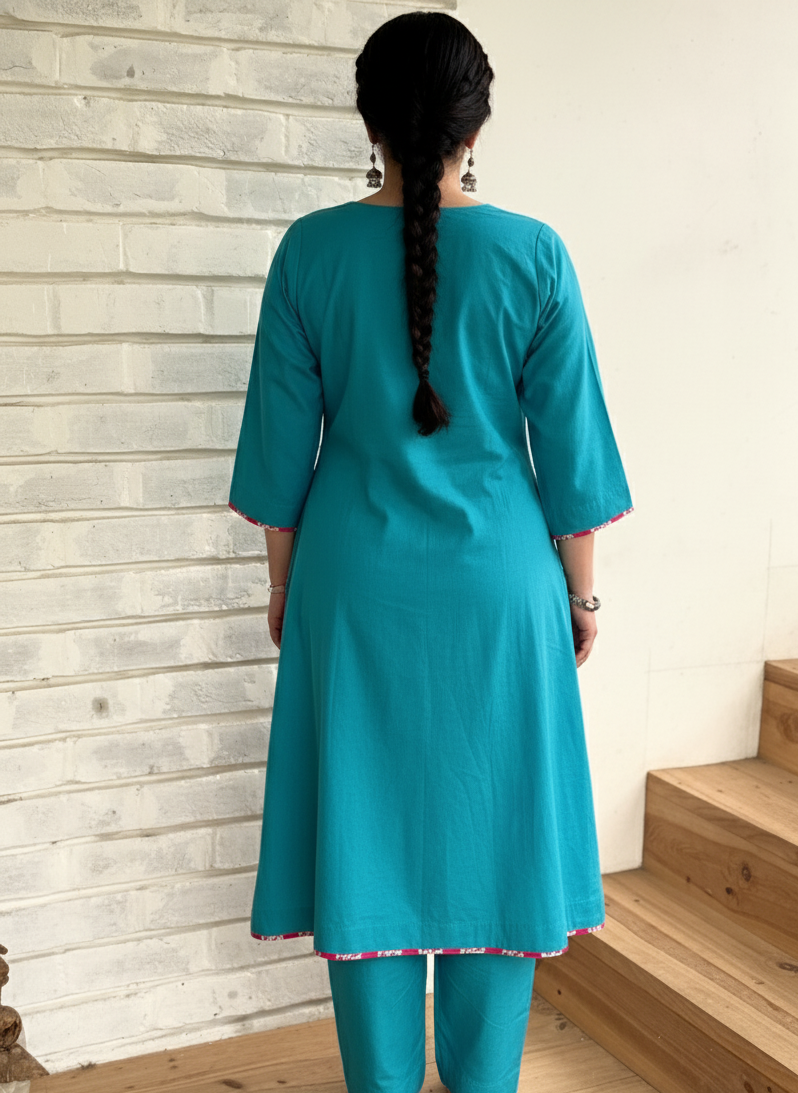 "Mayuri" - Vibrant Teal Blue Cotton Kurta Set