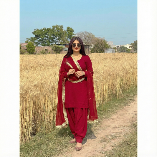 "Rakta" - Crimson Red Georgette Shalwar Suit Set