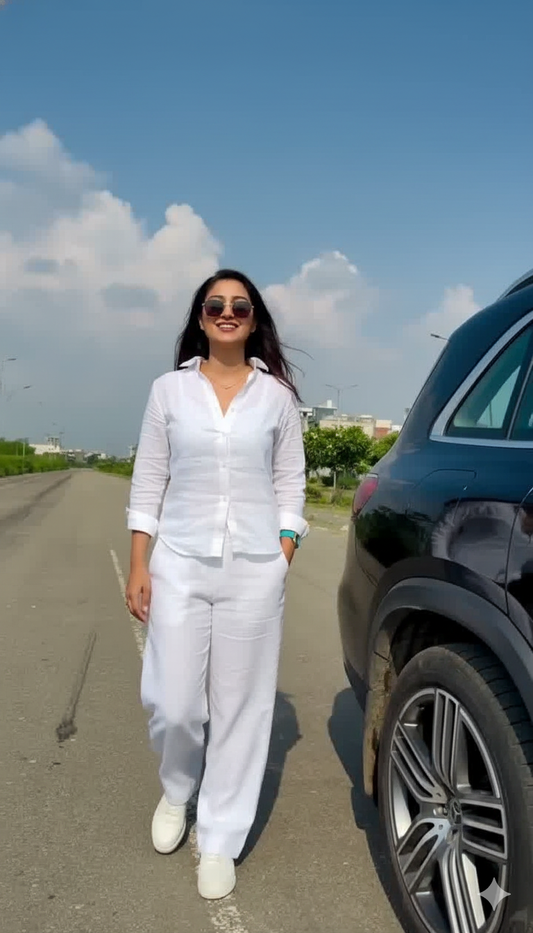 "The Essential" - White Cotton Shirt & Pant Co-ord Set