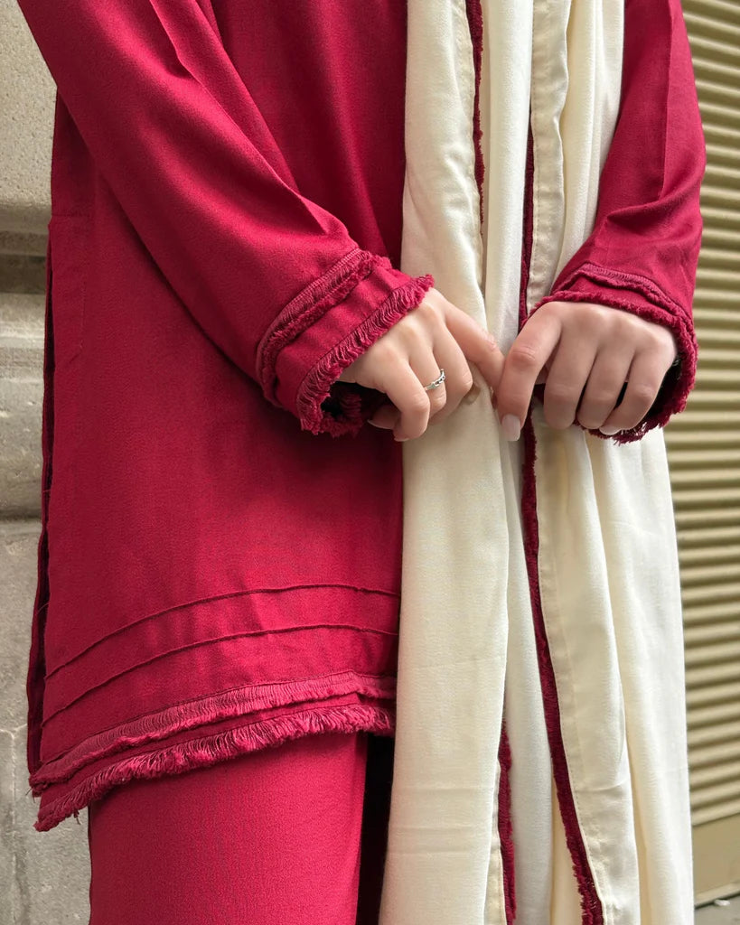 "Ruby" – Deep Red Premium Rayon Co-ord Set with Ivory Contrast Dupatta