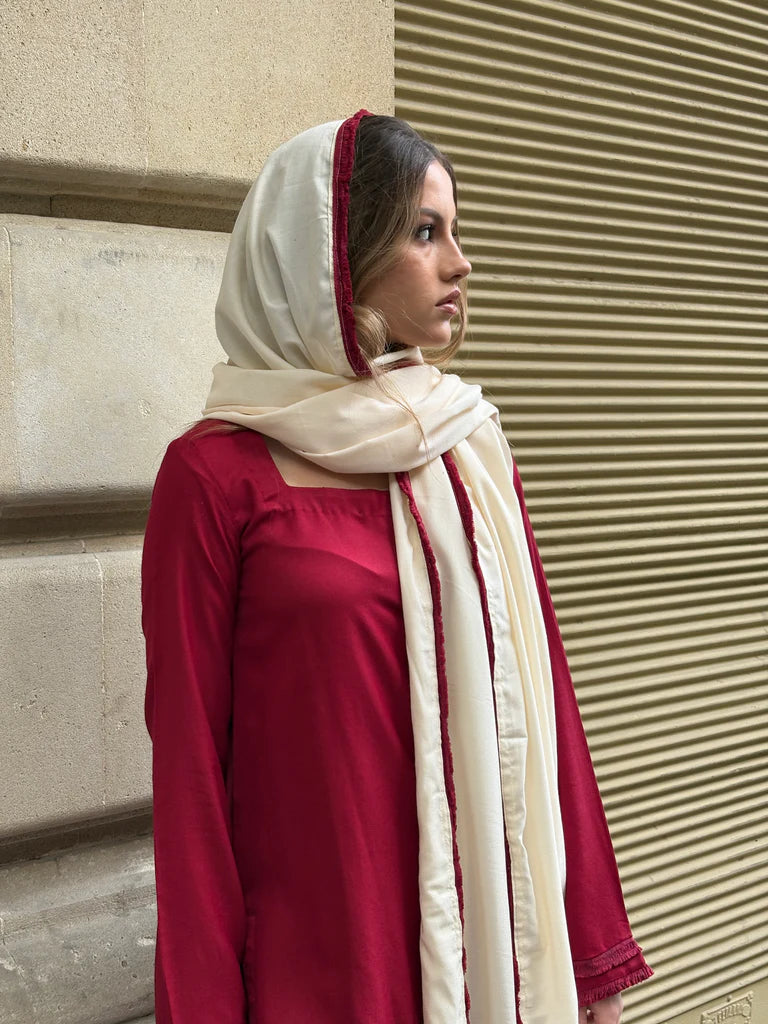 "Ruby" – Deep Red Premium Rayon Co-ord Set with Ivory Contrast Dupatta