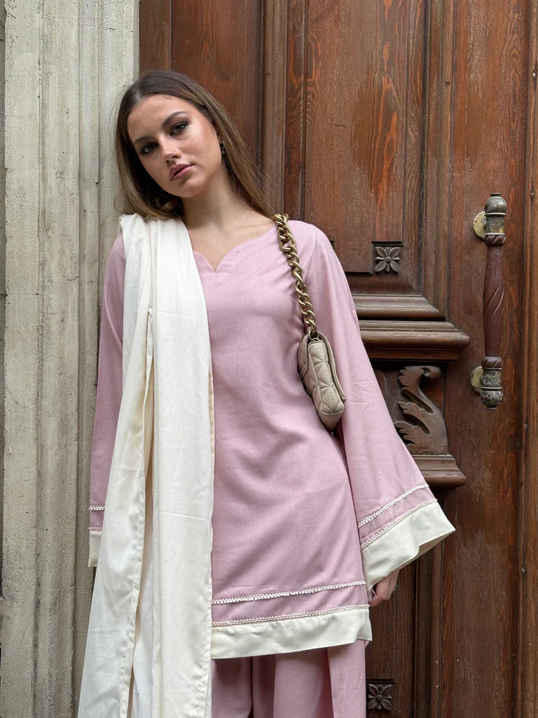 "Gulab" – Mauve Pink Premium Rayon Co-ord Set with Cream Lace Details
