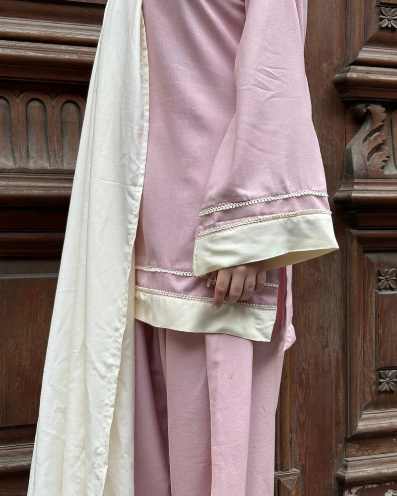 "Gulab" – Mauve Pink Premium Rayon Co-ord Set with Cream Lace Details