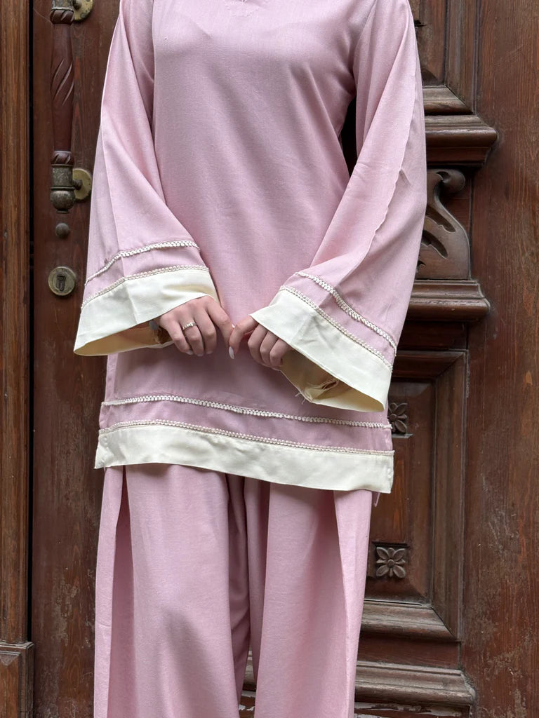 "Gulab" – Mauve Pink Premium Rayon Co-ord Set with Cream Lace Details