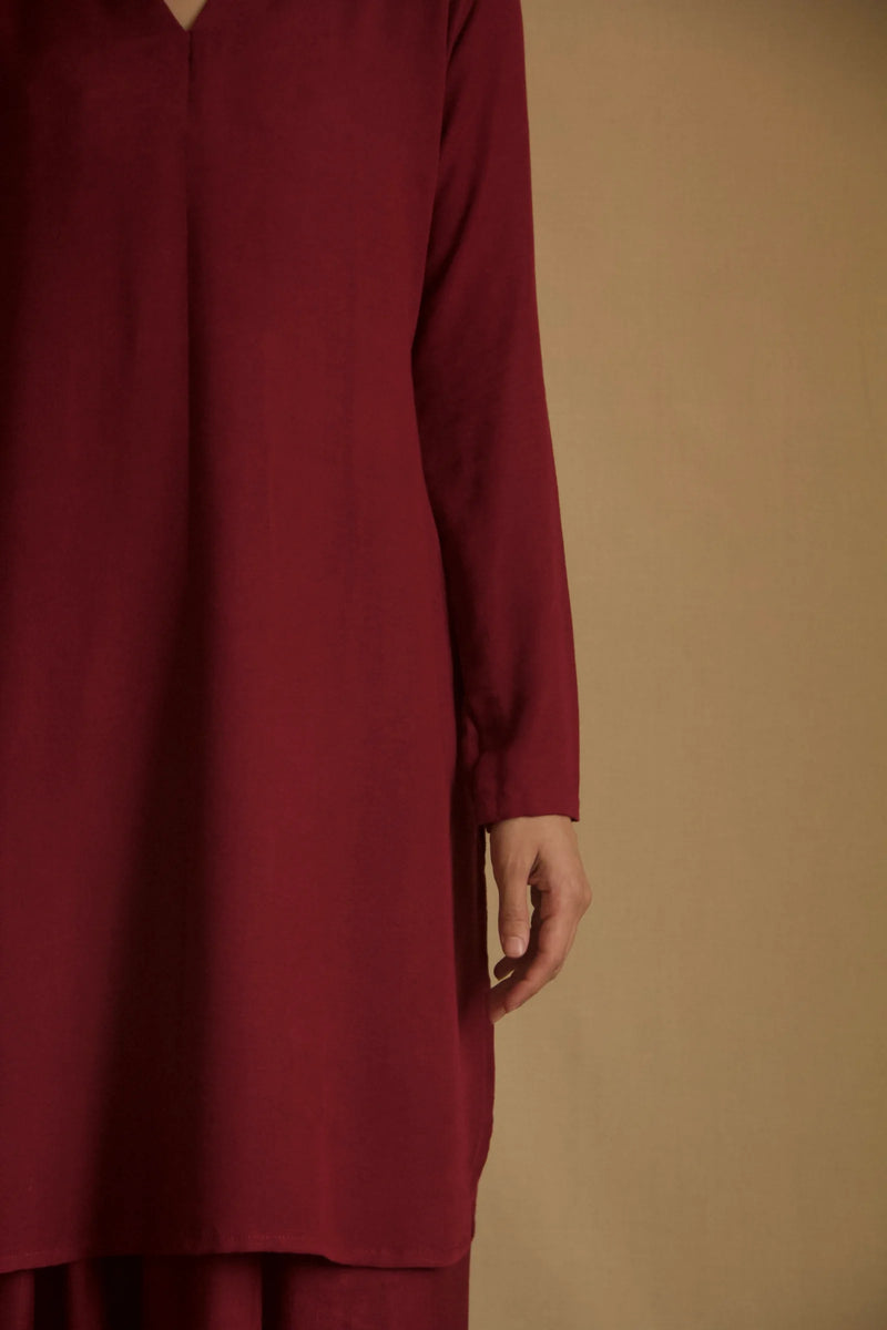 Zohra Deep Red Viscose Two-Piece Set