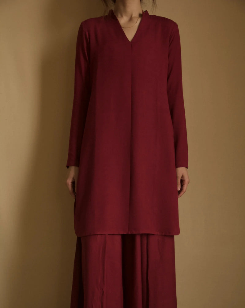 Zohra Deep Red Viscose Two-Piece Set