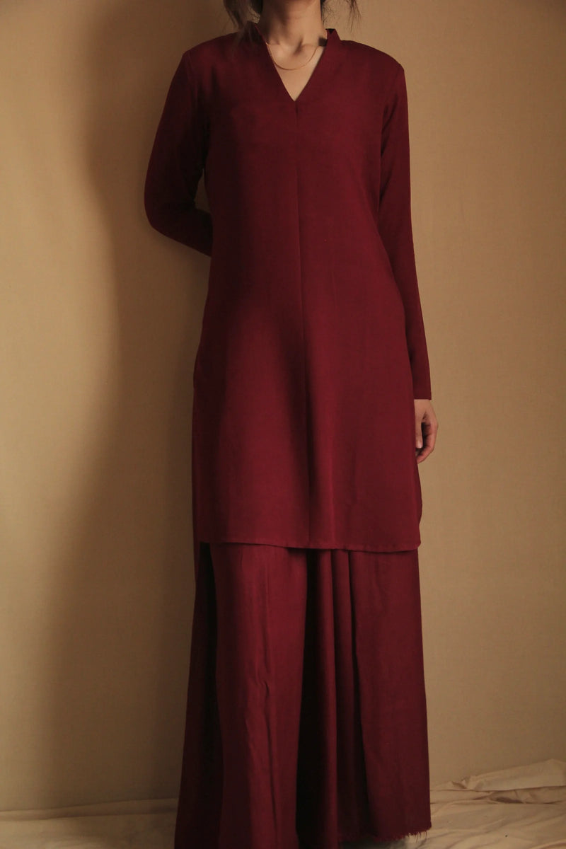 Zohra Deep Red Viscose Two-Piece Set