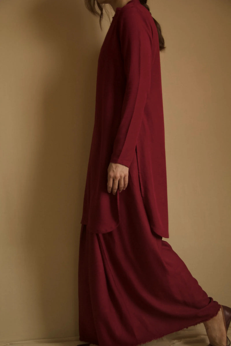 Zohra Deep Red Viscose Two-Piece Set