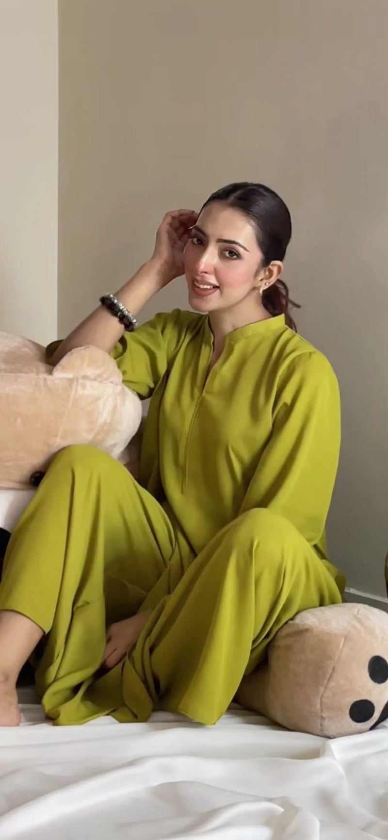 "Zenia" — Lime Green Premium Rayon Minimalist Co-ord Set