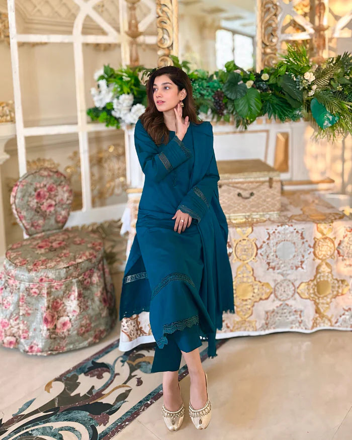 "Aynat" - Lawn Dobby Breathable Suit Set with Chiffon Dupatta