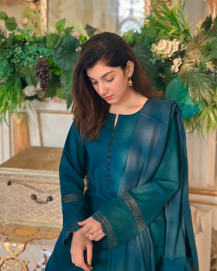 "Aynat" - Lawn Dobby Breathable Suit Set with Chiffon Dupatta