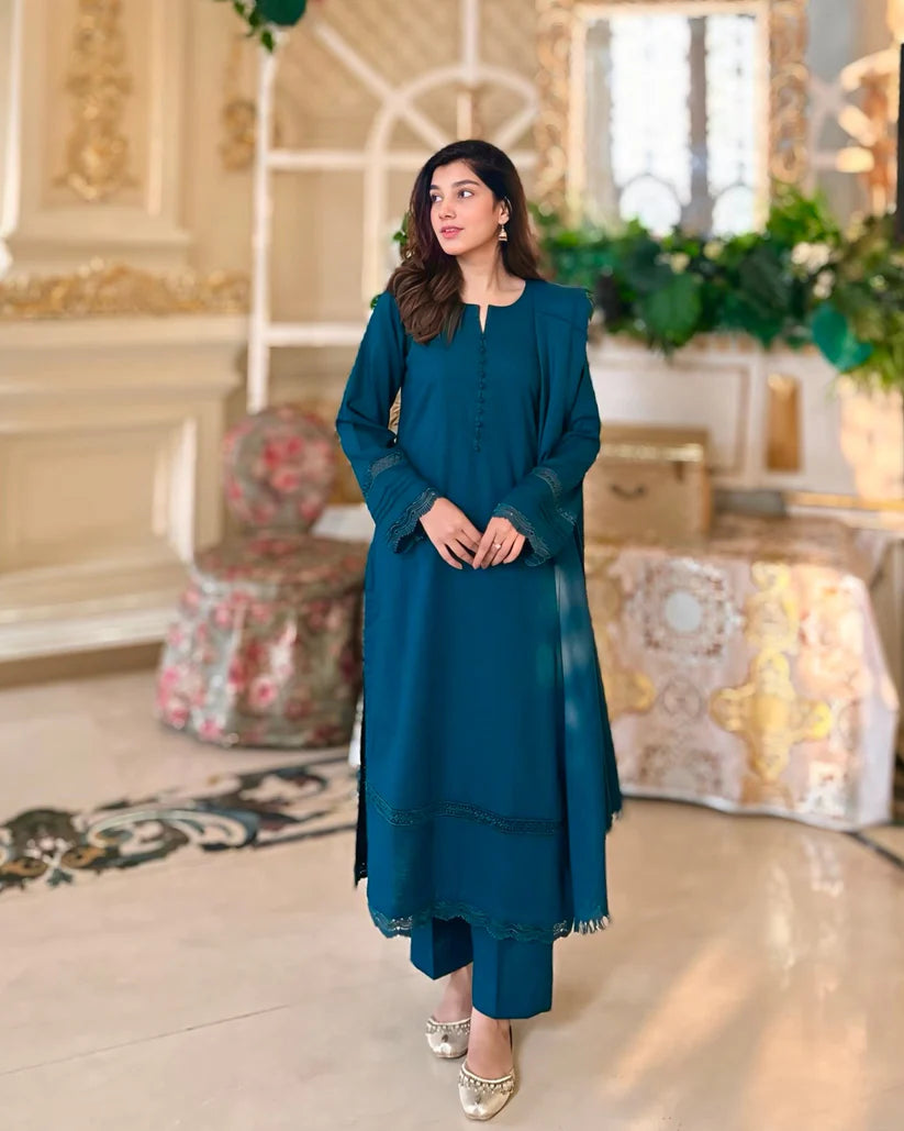 "Aynat" - Lawn Dobby Breathable Suit Set with Chiffon Dupatta