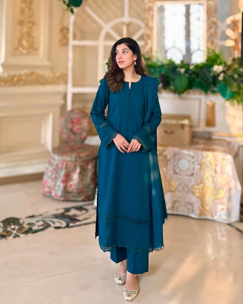 "Aynat" - Lawn Dobby Breathable Suit Set with Chiffon Dupatta