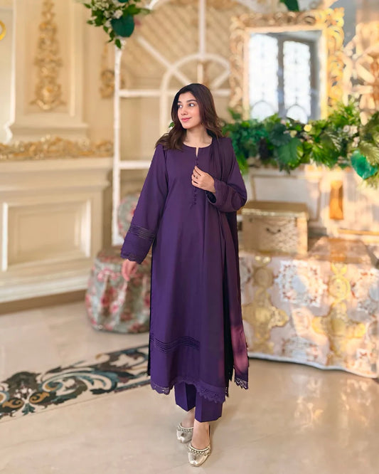 "Aynat" - Lawn Dobby Breathable Suit Set with Chiffon Dupatta