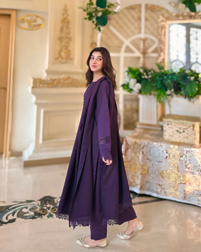 "Aynat" - Lawn Dobby Breathable Suit Set with Chiffon Dupatta