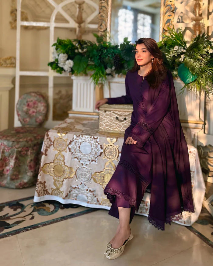 "Aynat" - Lawn Dobby Breathable Suit Set with Chiffon Dupatta