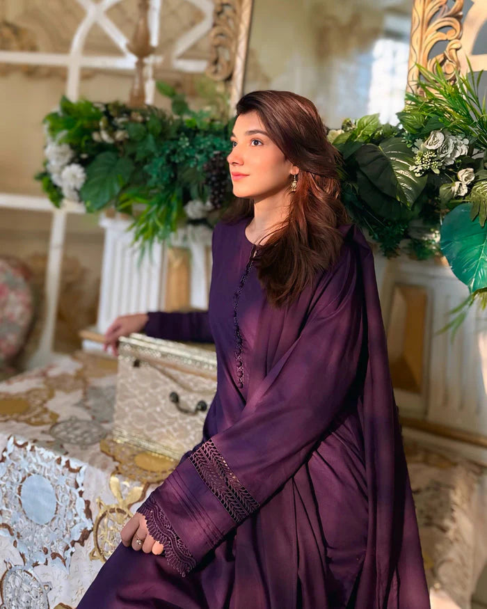 "Aynat" - Lawn Dobby Breathable Suit Set with Chiffon Dupatta