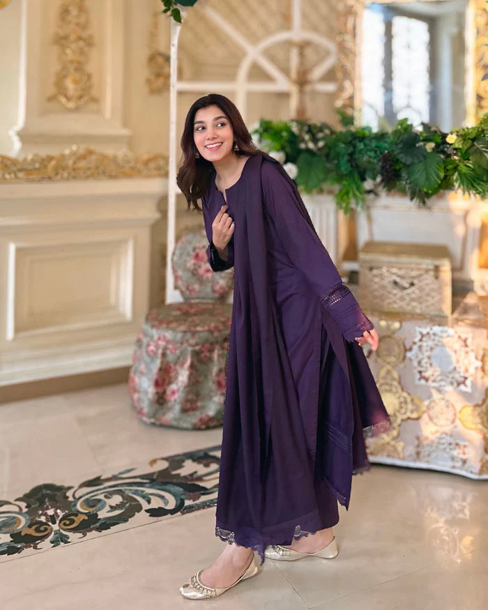 "Aynat" - Lawn Dobby Breathable Suit Set with Chiffon Dupatta