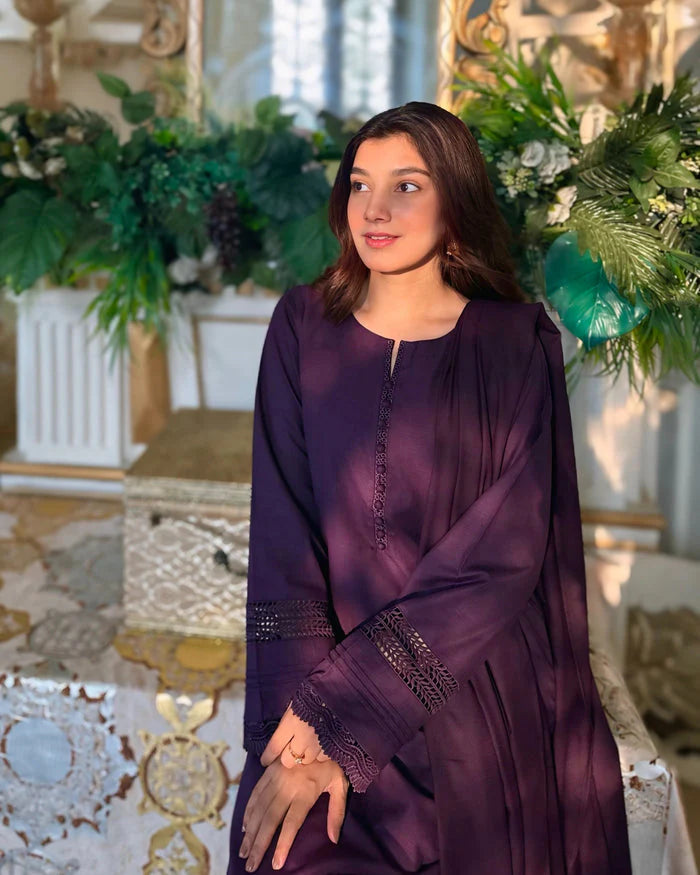 "Aynat" - Lawn Dobby Breathable Suit Set with Chiffon Dupatta