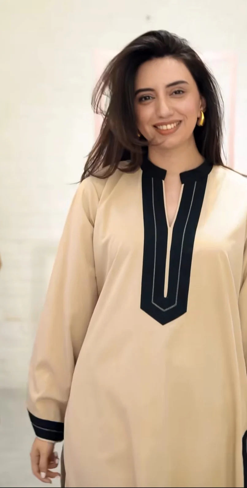 "Mehr" - Beige & Black Straight-Cut Kurta Set