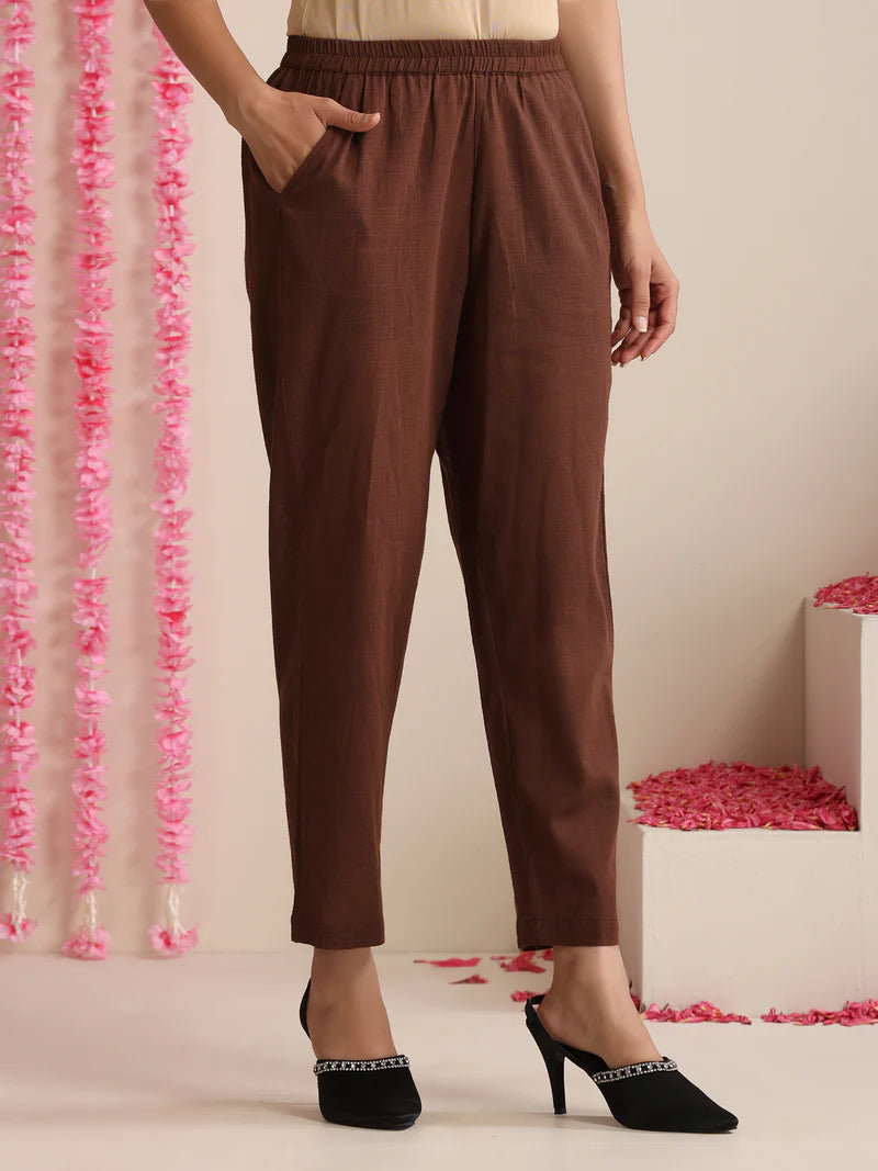 Aarunya Cocoa Calm – Cotton Slub Kurta Pant Set