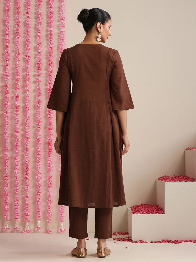 Aarunya Cocoa Calm – Cotton Slub Kurta Pant Set