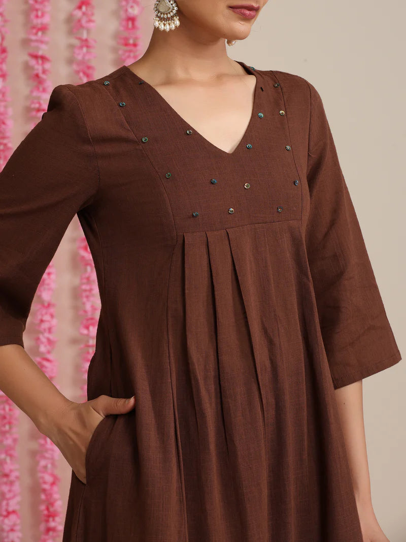 Aarunya Cocoa Calm – Cotton Slub Kurta Pant Set