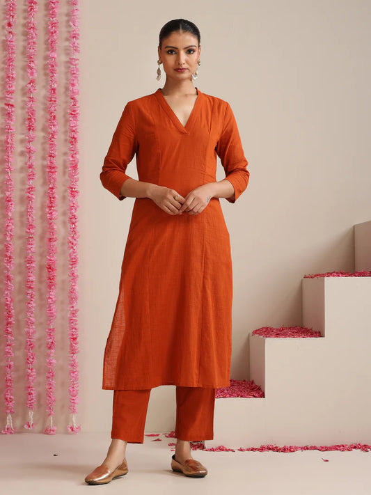 Tara Rust Harmony – Cotton Slub Kurta Set