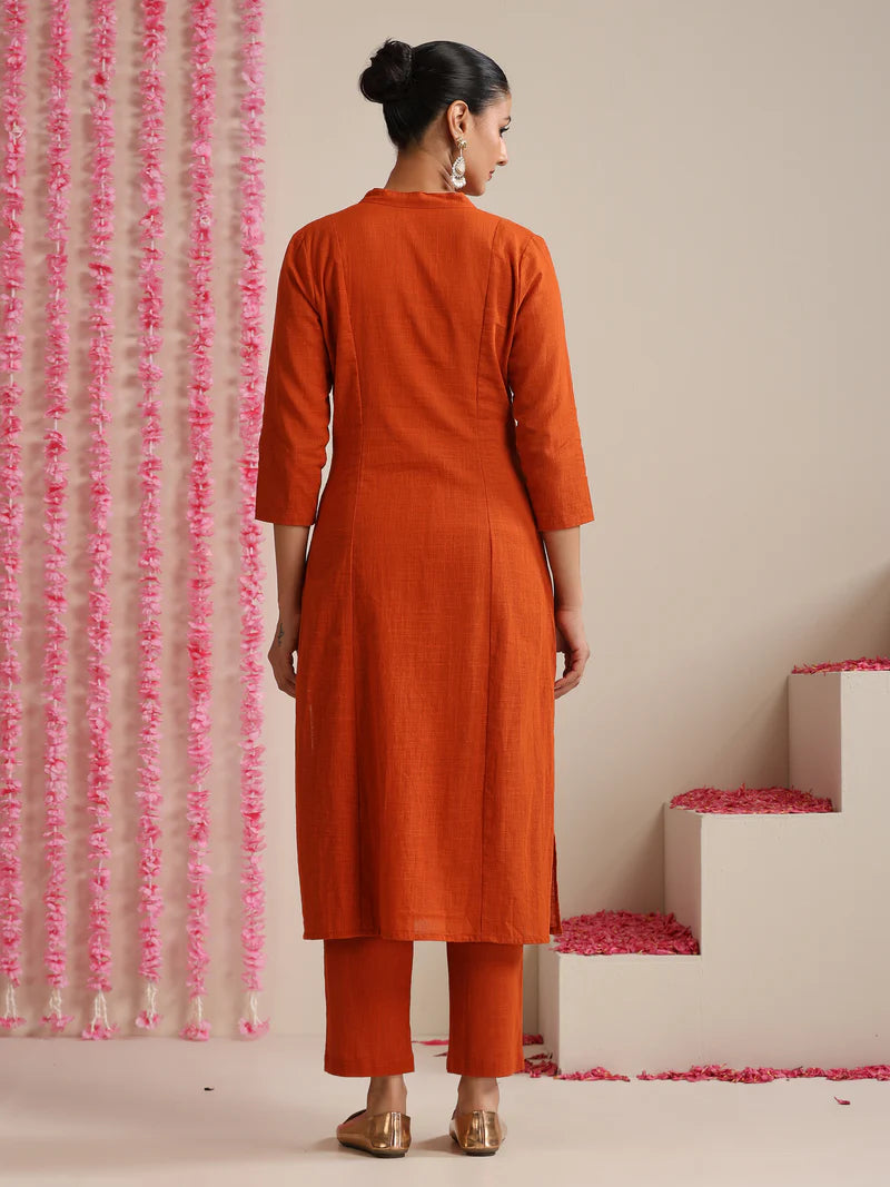 Tara Rust Harmony – Cotton Slub Kurta Set