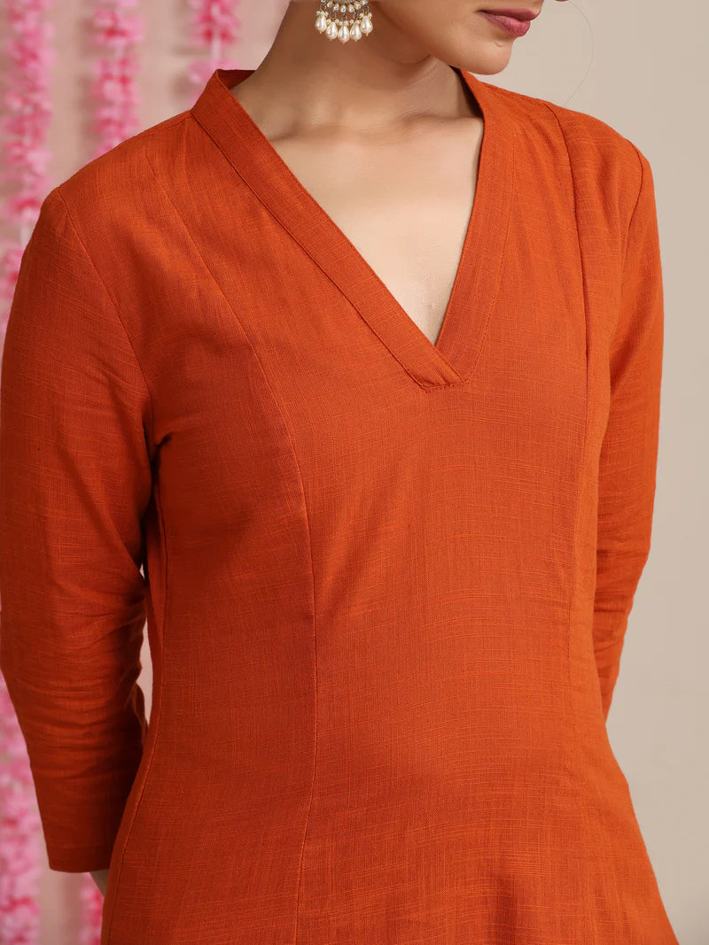 Tara Rust Harmony – Cotton Slub Kurta Set