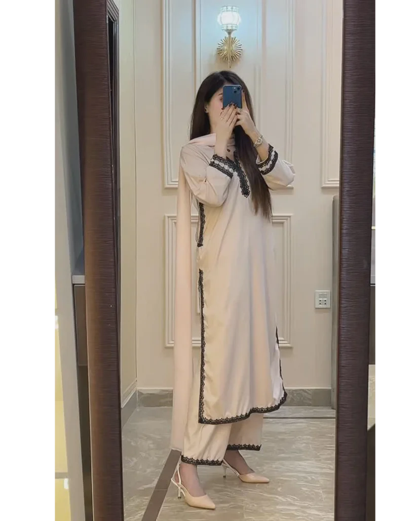 "Aura" - Cream Lightweight Breathable Lace-Detail Suit Set