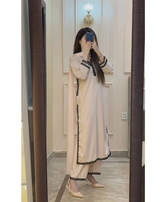 "Aura" - Cream Lightweight Breathable Lace-Detail Suit Set