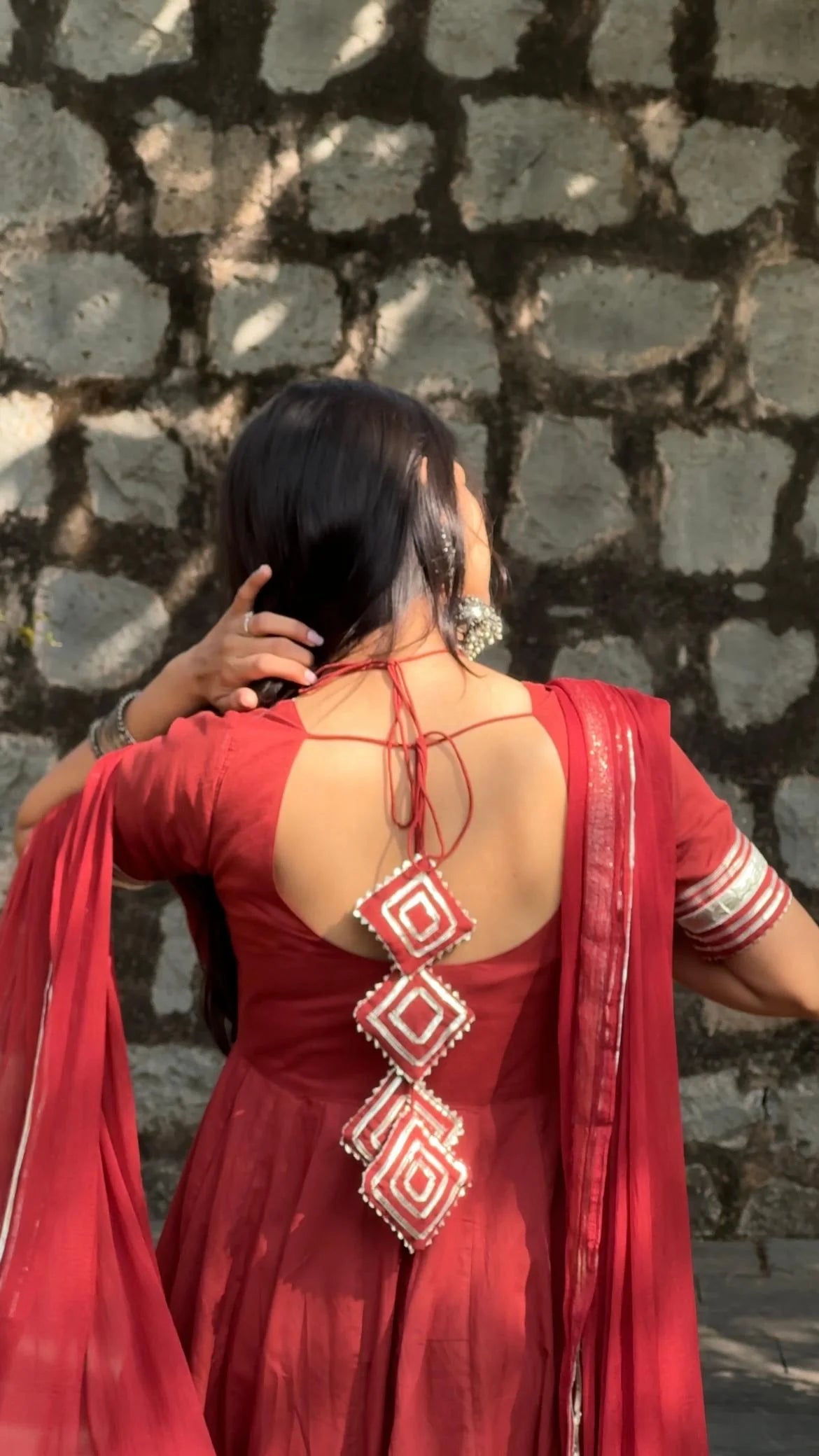 "Aradhana" - Rust Red Gota Border Anarkali Suit Set