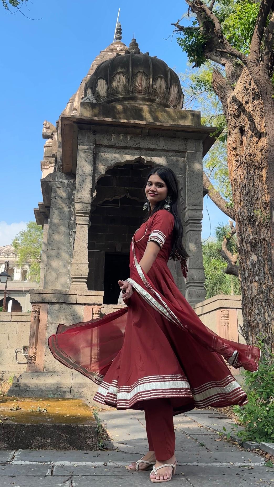 "Aradhana" - Rust Red Gota Border Anarkali Suit Set