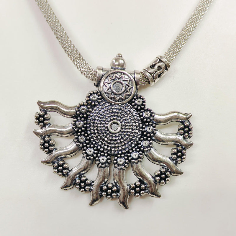 Silver pendant necklace on a white background