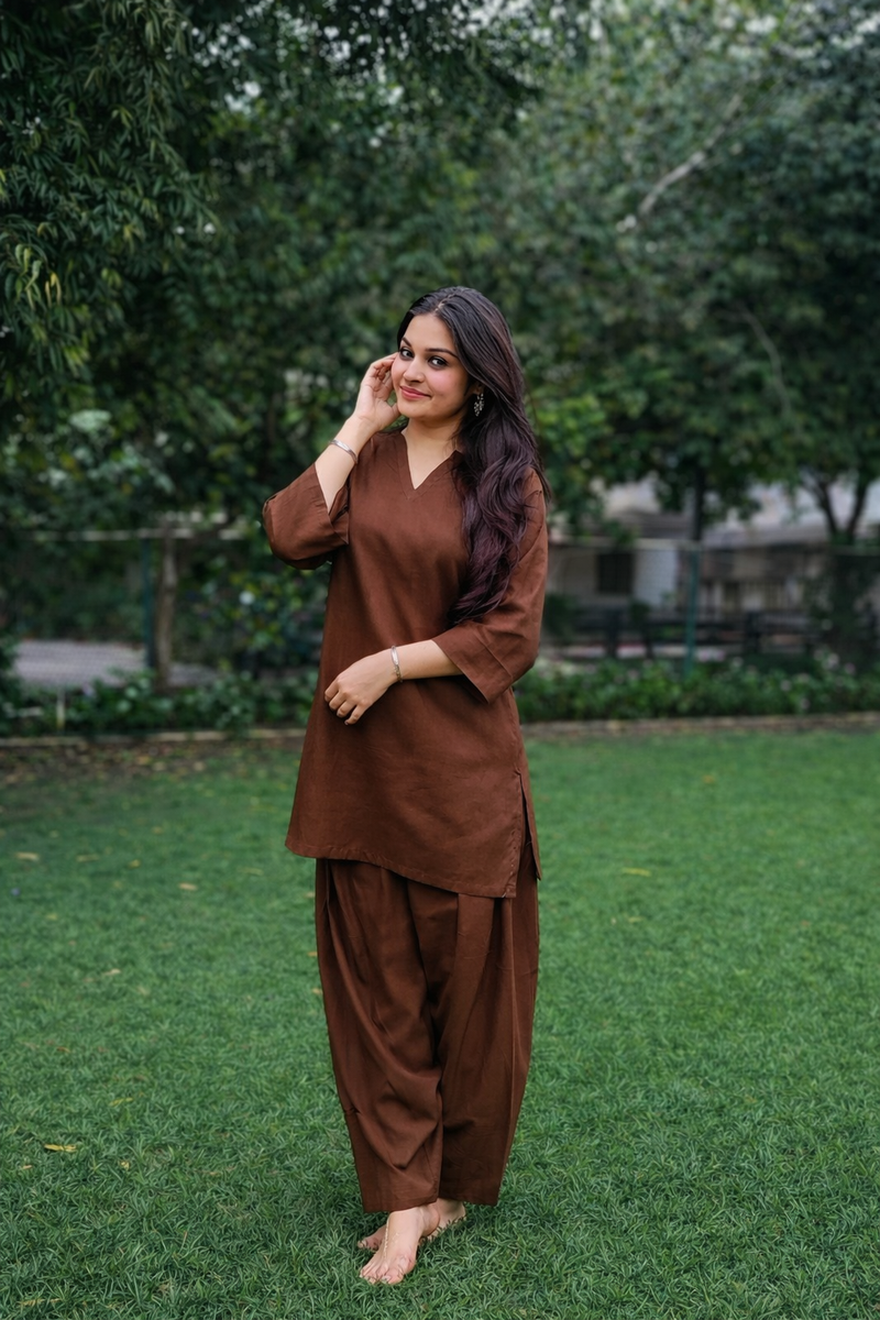 Raahi Rayon Farshi Salwar Kurta Set for Women | Soft Flowing Relaxed Fit Ethnic Co-ord Set